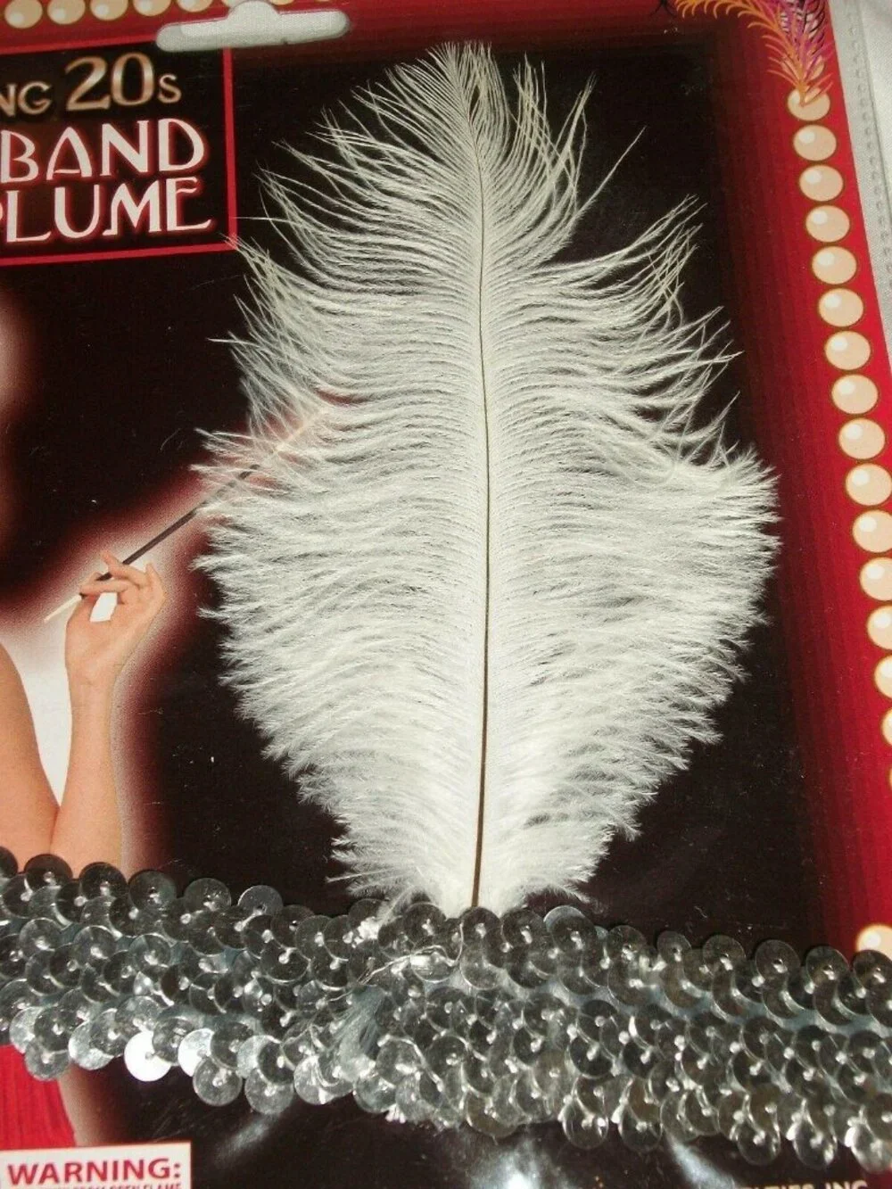 Halloween Roaring 20s Silver Sequin Headband White Plume Flapper Showgirl Vegas